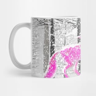 pink unicorn in snowing forest watercolor Mug